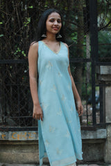 Sleeveless Chanderi Cotton Silk Kurta | Blue