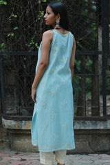 Sleeveless Chanderi Cotton Silk Kurta | Blue