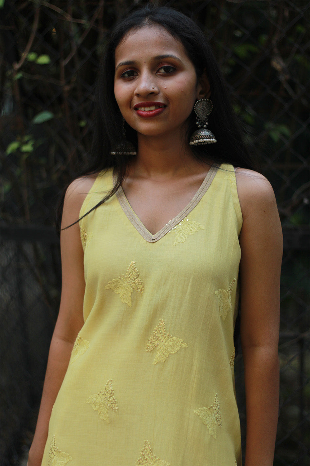 Sleeveless Chanderi Cotton Silk Kurta | Yellow