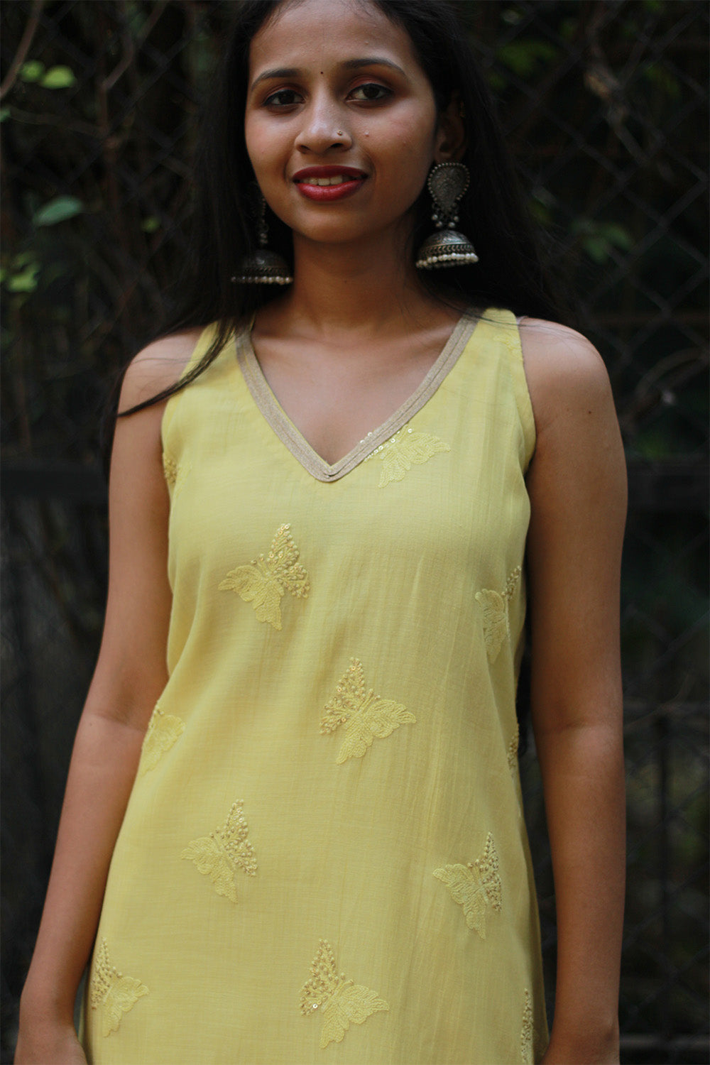 Sleeveless Chanderi Cotton Silk Kurta | Yellow