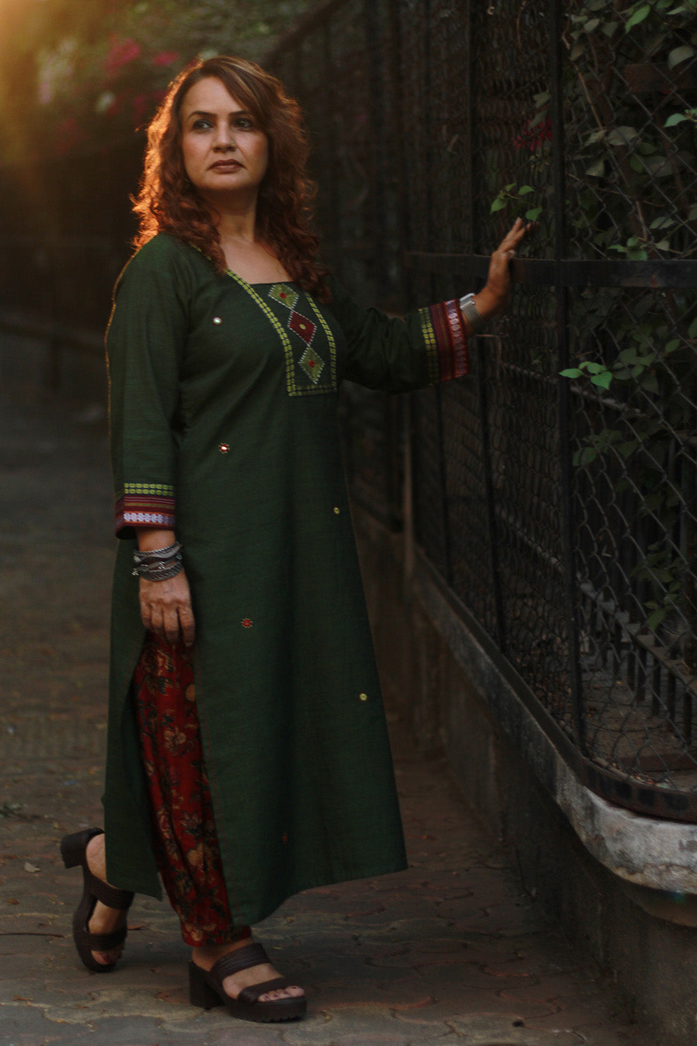Riya | Embroidered Cotton Kurta | Green