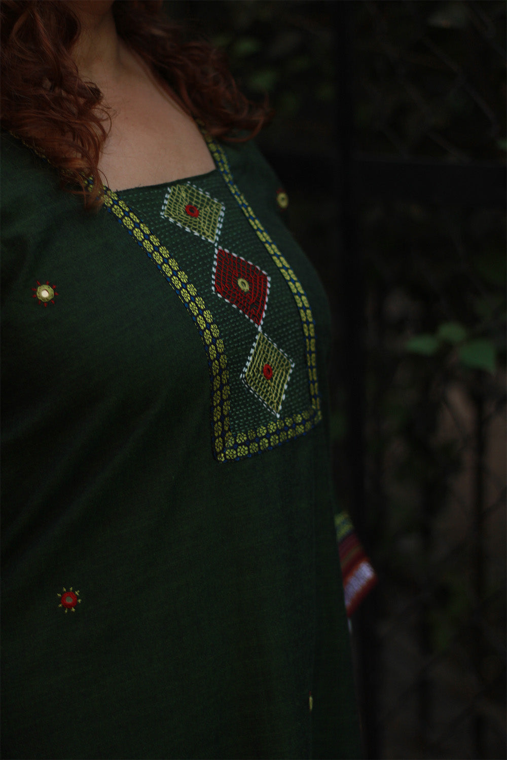 Riya | Embroidered Cotton Kurta | Green