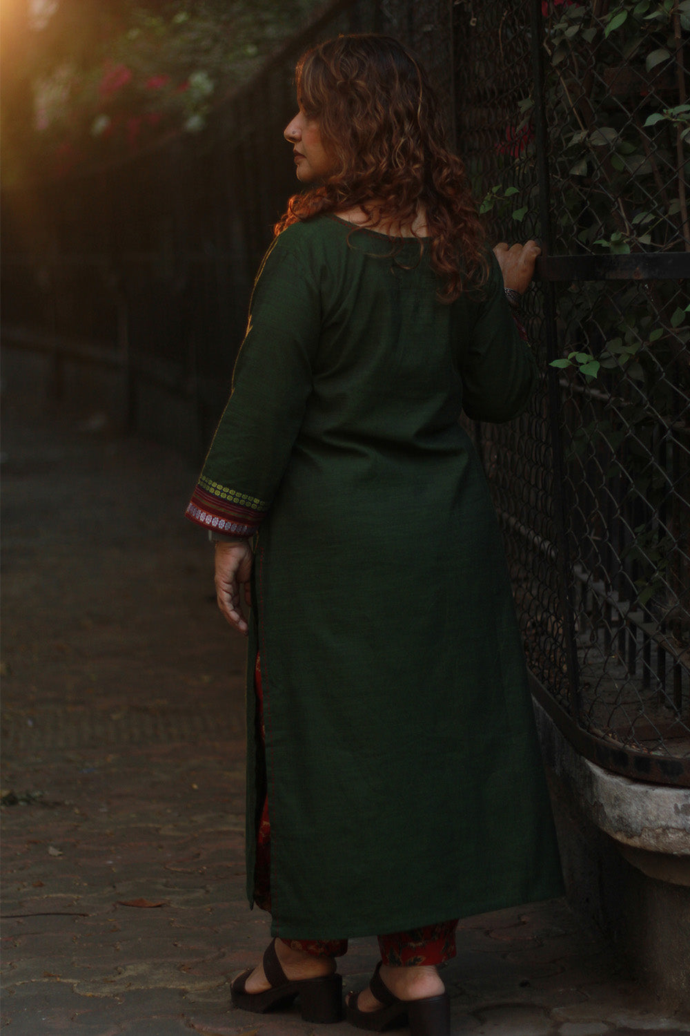 Riya | Embroidered Cotton Kurta | Green