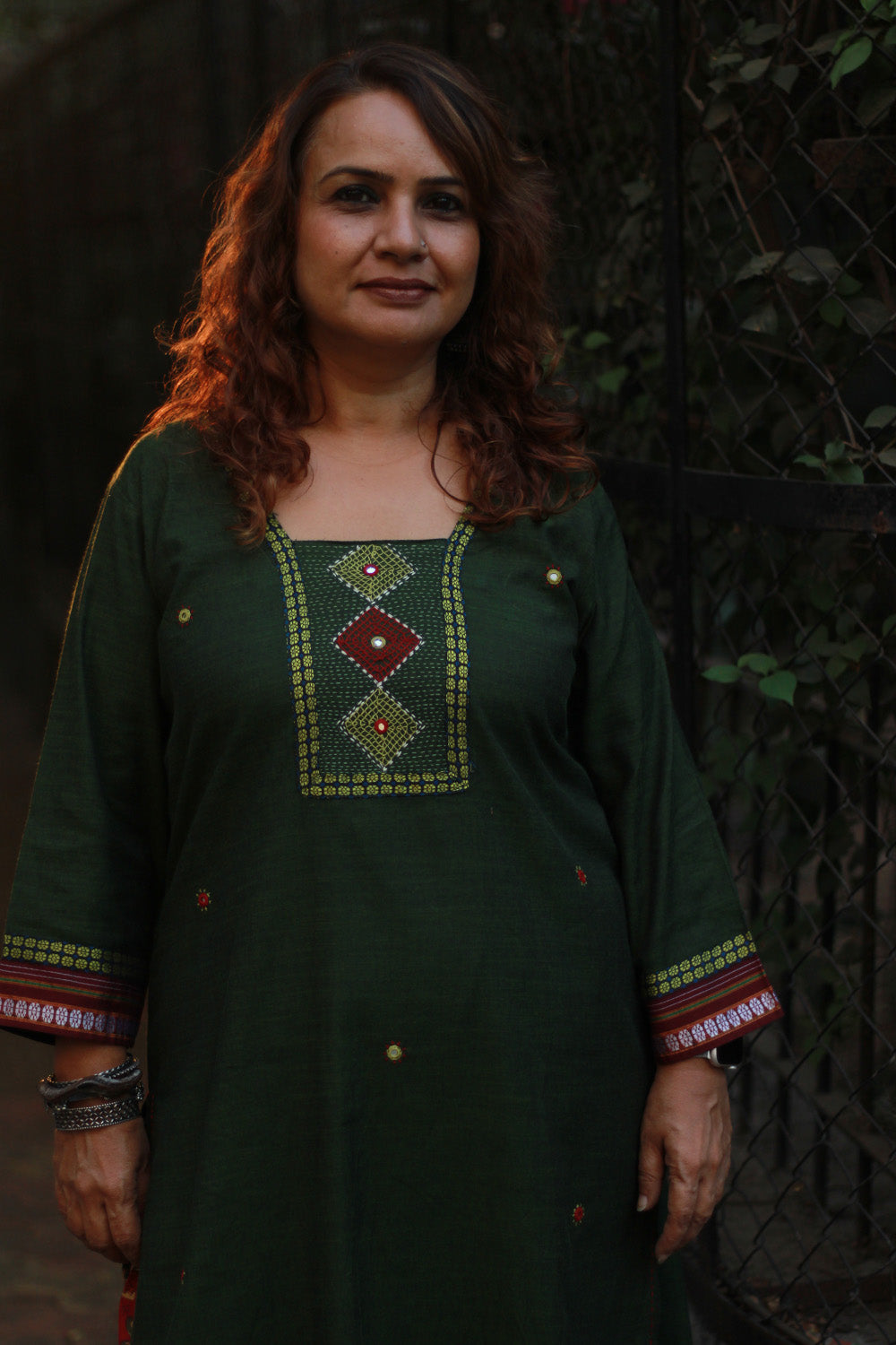Riya | Embroidered Cotton Kurta | Green