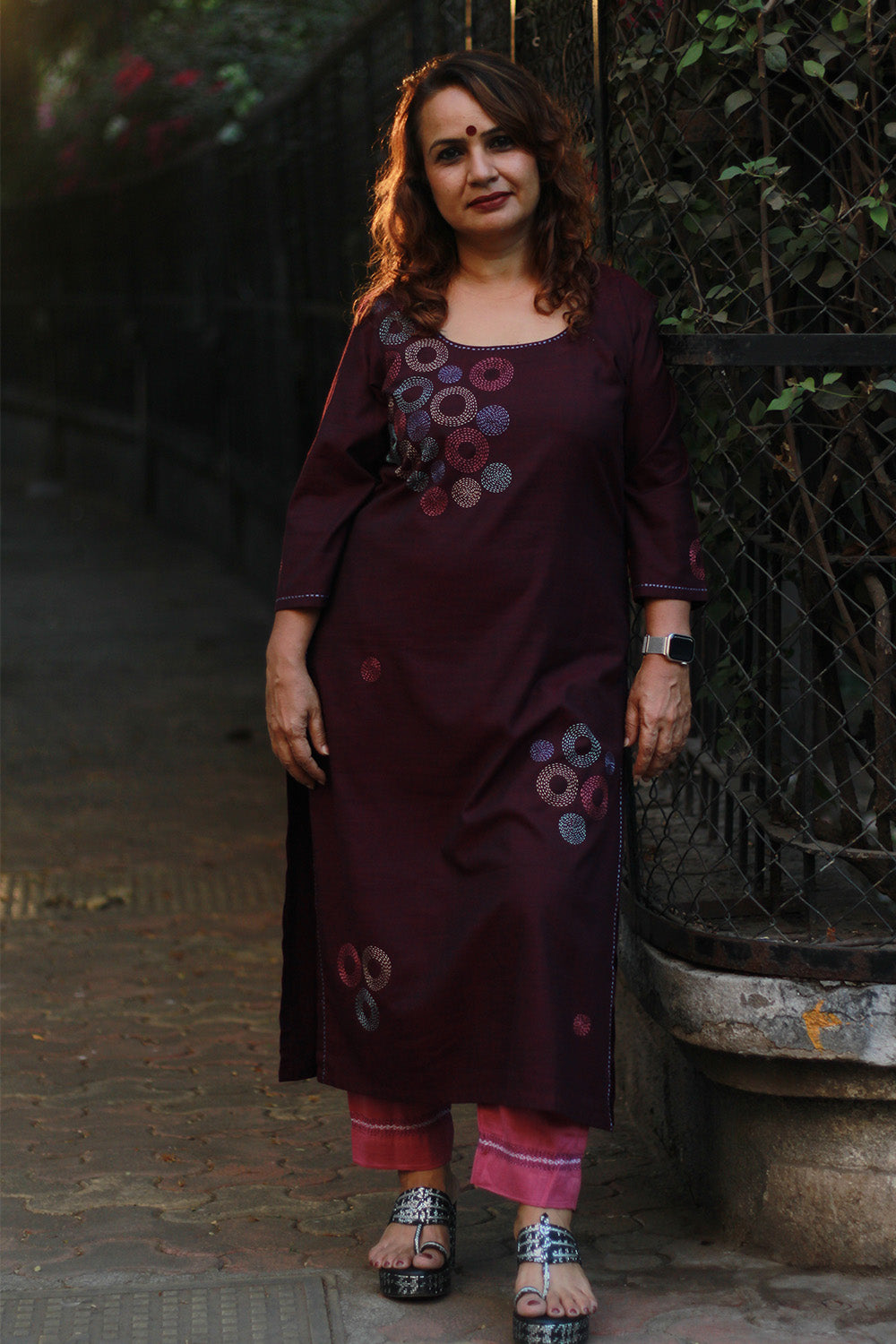 Riya | Embroidered Cotton Kurta | Wine