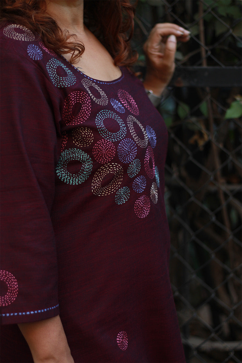 Riya | Embroidered Cotton Kurta | Wine