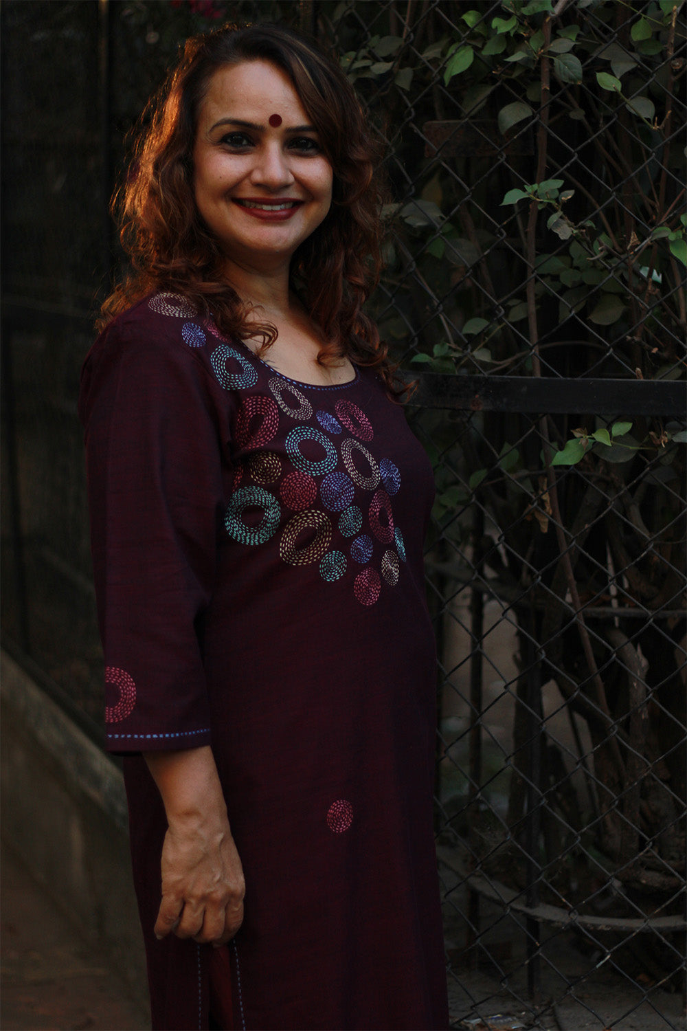 Riya | Embroidered Cotton Kurta | Wine