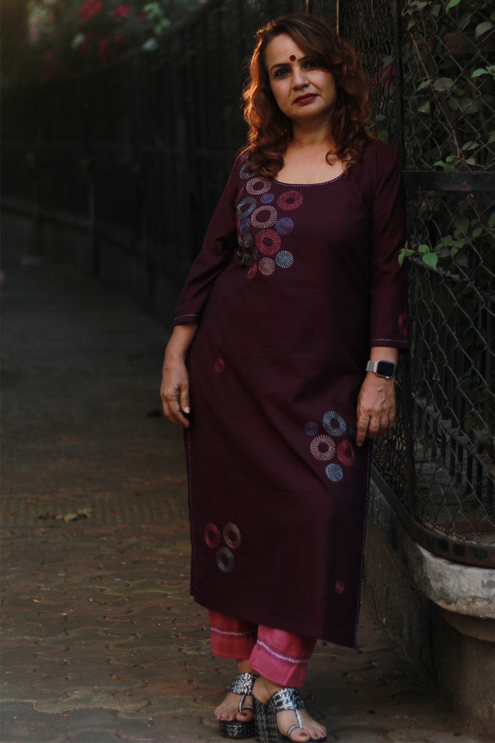 Riya | Embroidered Cotton Kurta | Wine