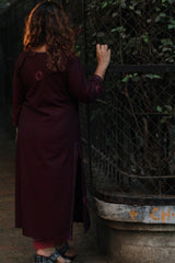 Riya | Embroidered Cotton Kurta | Wine