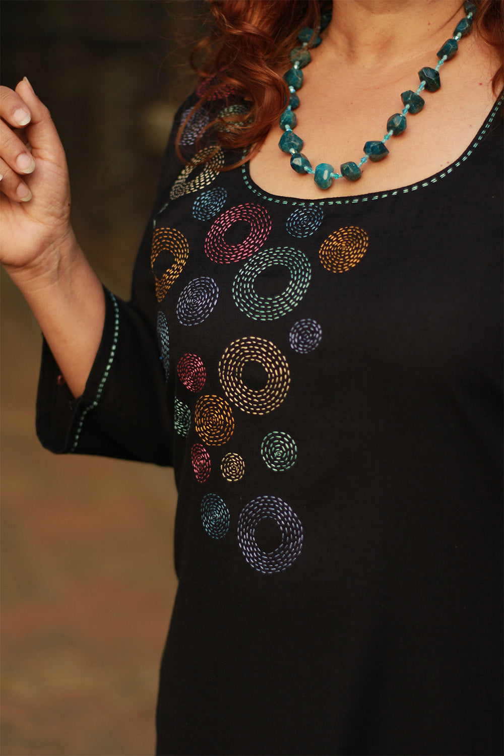Riya | Embroidered Cotton Kurta | Noir