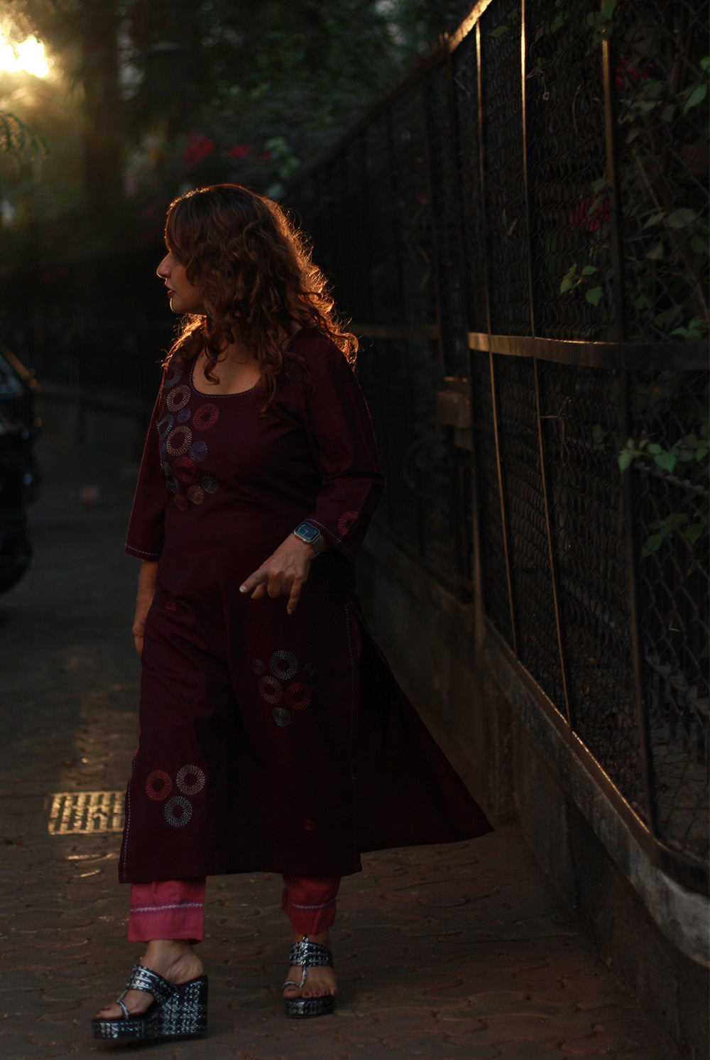 Riya | Embroidered Cotton Kurta | Noir