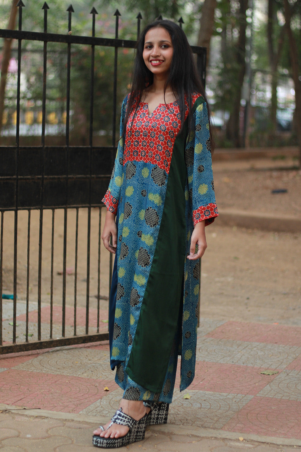 Sahaj | Modal Silk Kurta | Sea Green Ajrakh