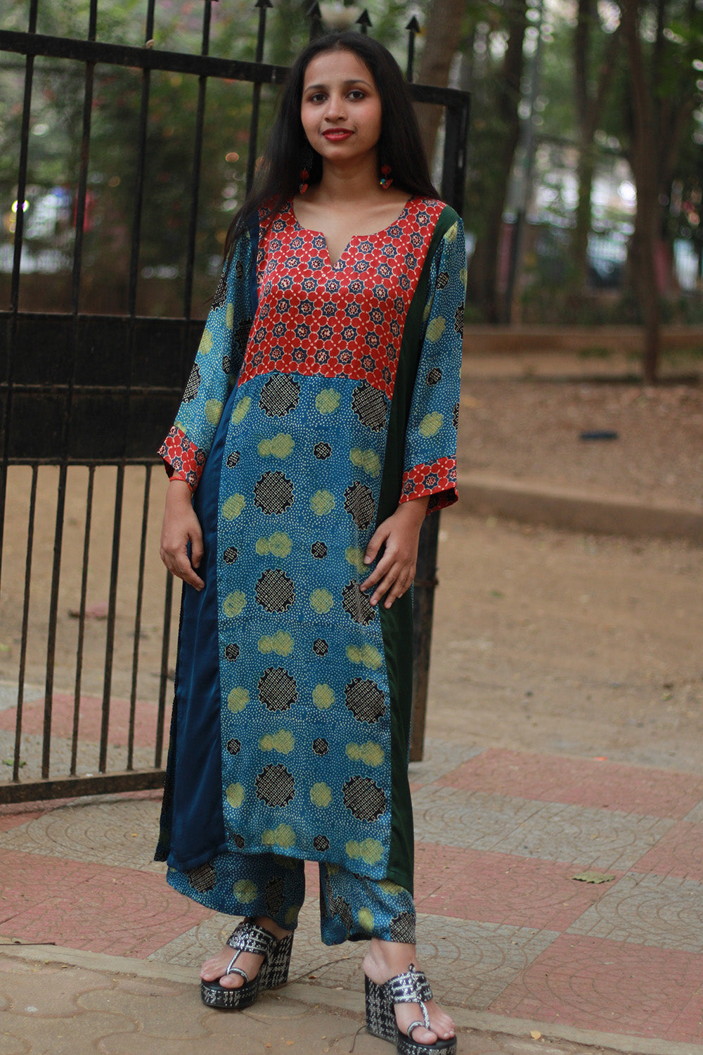Sahaj | Modal Silk Kurta | Sea Green Ajrakh