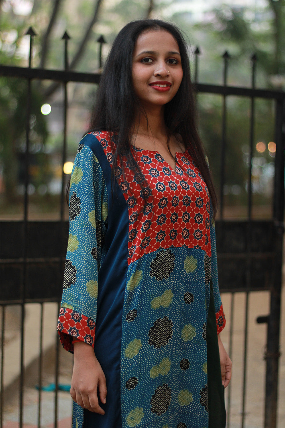 Sahaj | Modal Silk Kurta | Sea Green Ajrakh