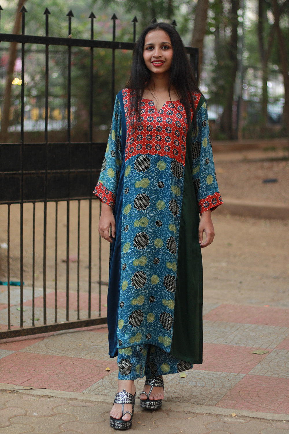 Sahaj | Modal Silk Kurta | Sea Green Ajrakh