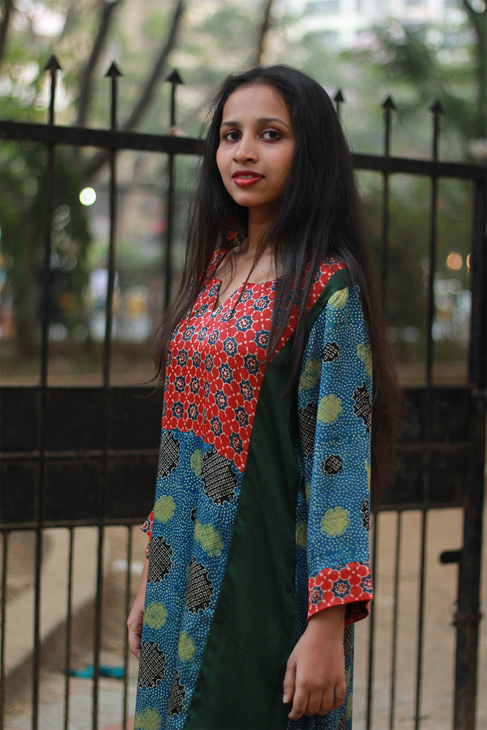 Sahaj | Modal Silk Kurta | Sea Green Ajrakh