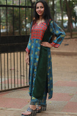 Sahaj | Modal Silk Kurta | Sea Green Ajrakh