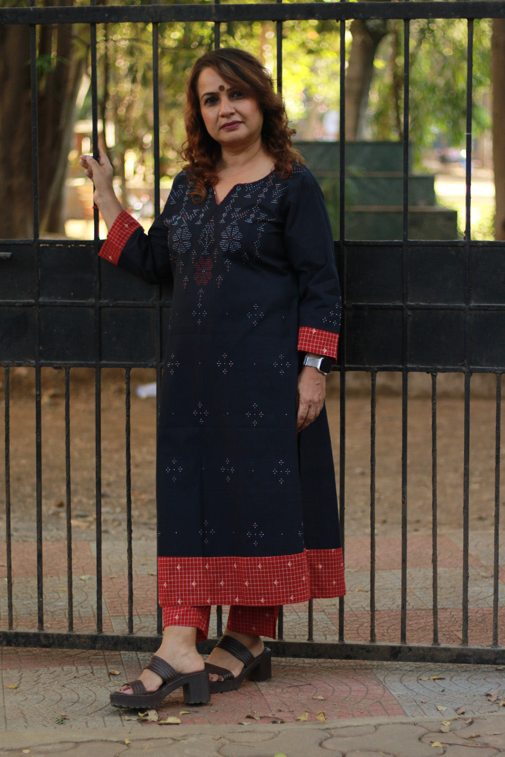 Daana | Tangaliya Kurta | Blue with Rouge Checks