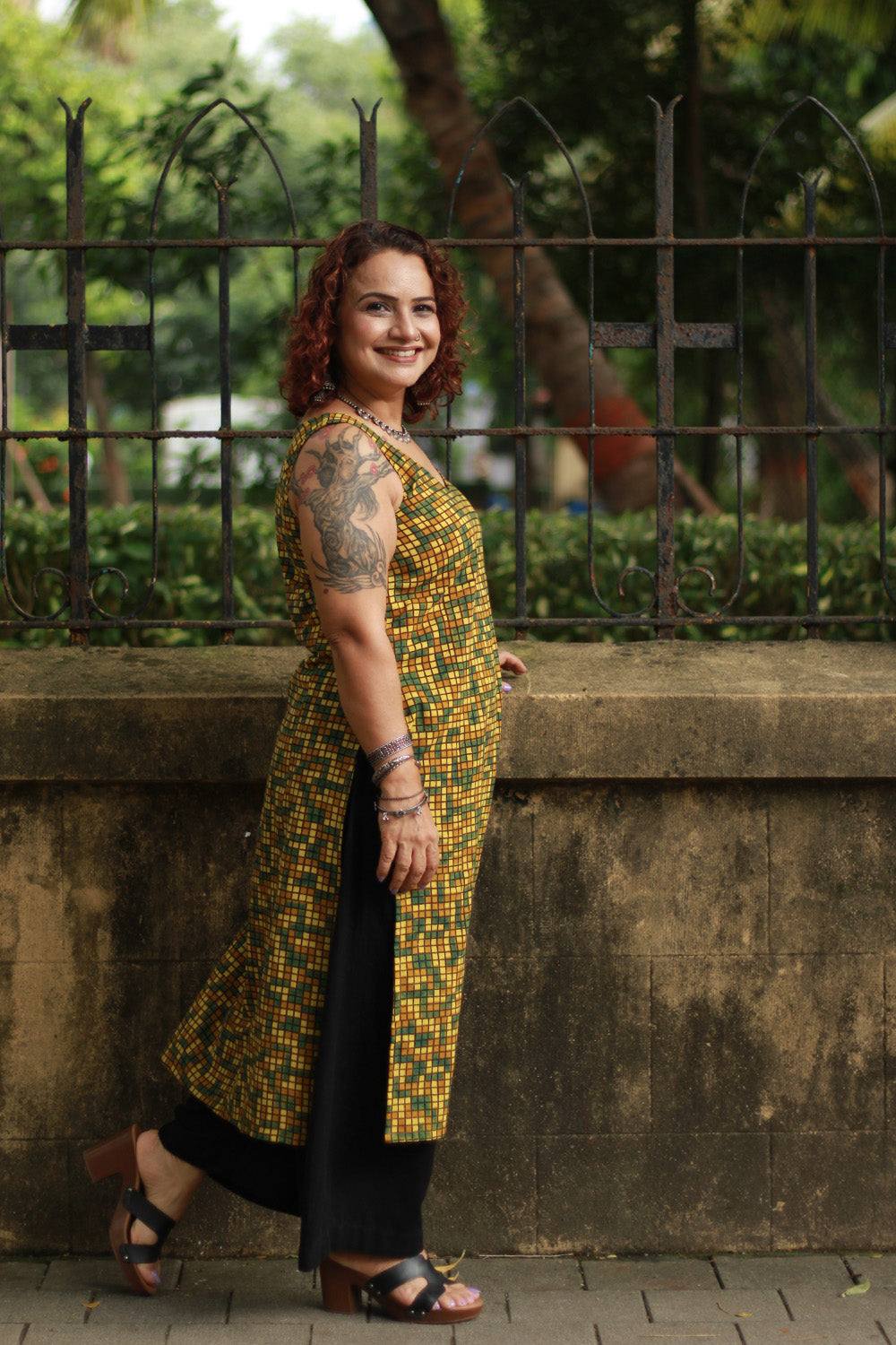 Vanya | Sleeveless Long Kurta | Mustard Ajrakh