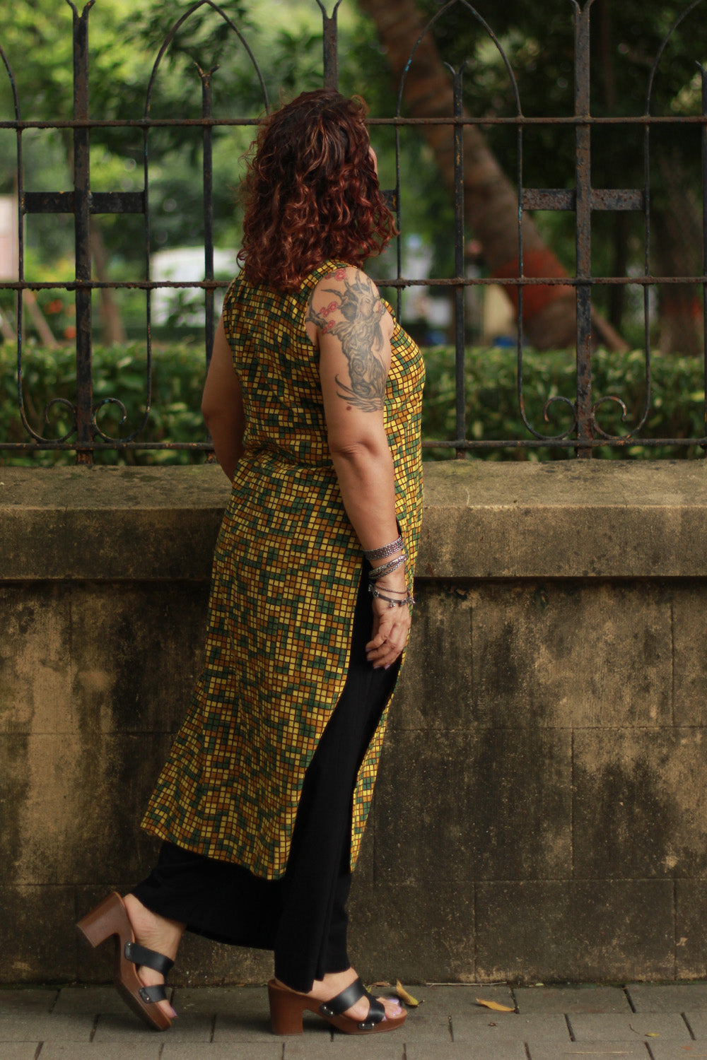 Vanya | Sleeveless Long Kurta | Mustard Ajrakh