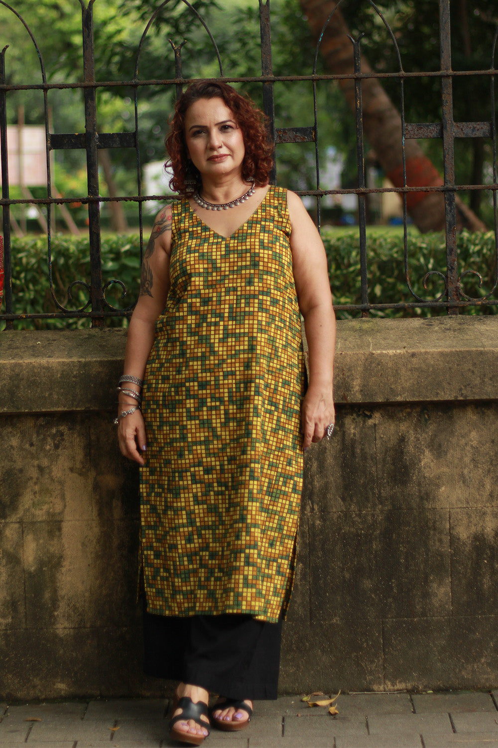 Vanya | Sleeveless Long Kurta | Mustard Ajrakh
