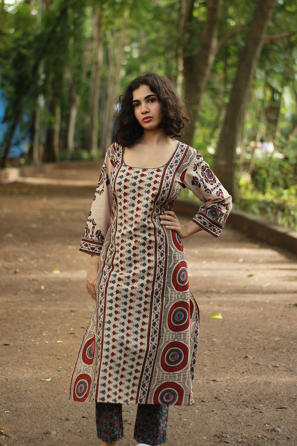 Abhira | Long Kurta | Beige Ajrakh