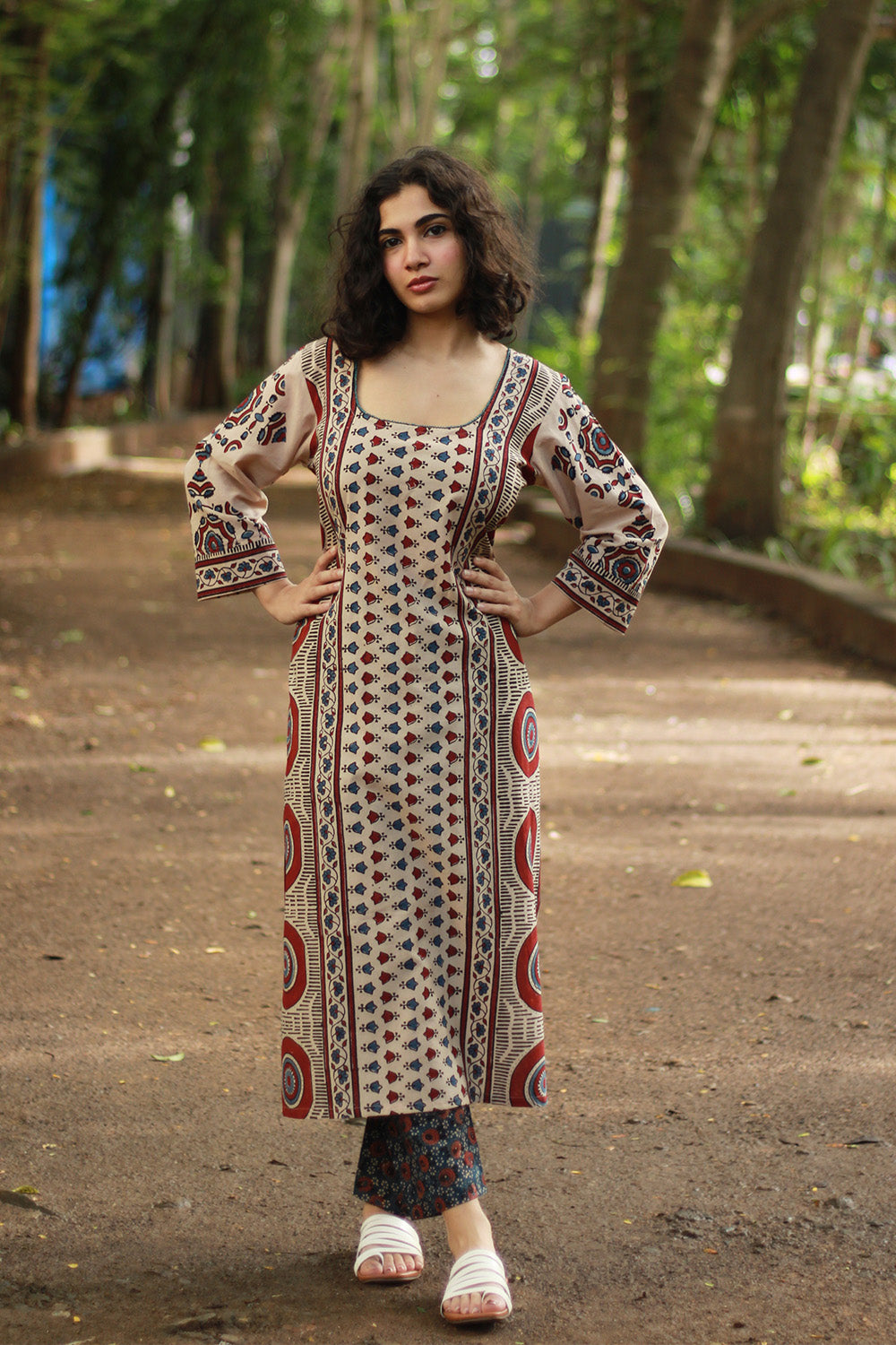 Abhira | Long Kurta | Beige Ajrakh