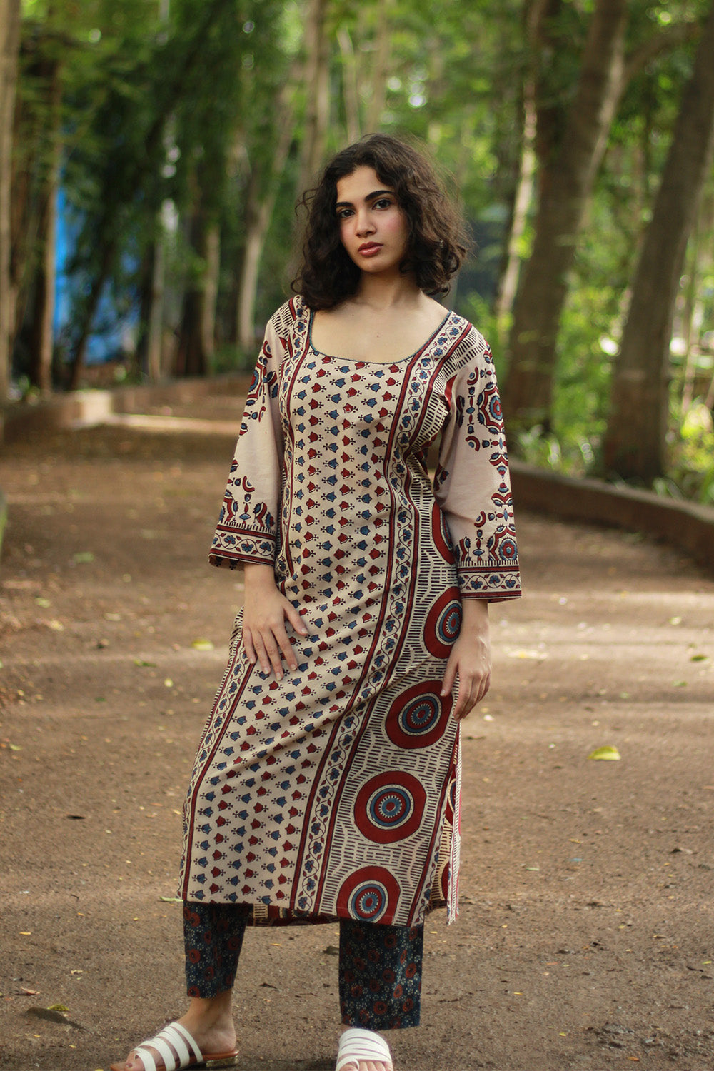 Abhira | Long Kurta | Beige Ajrakh