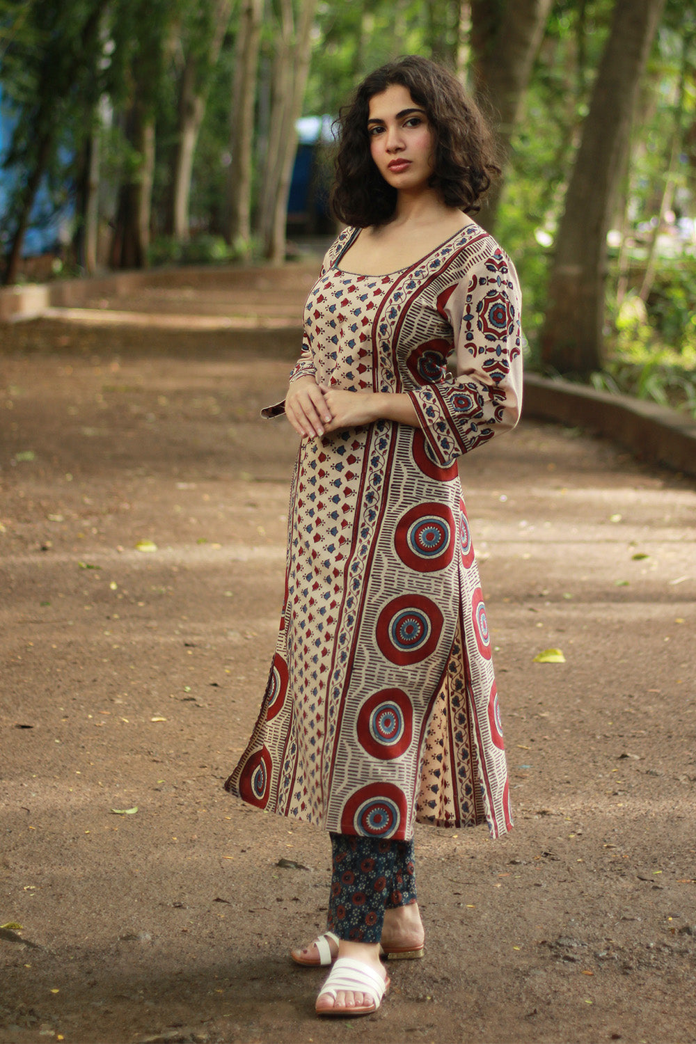 Abhira | Long Kurta | Beige Ajrakh