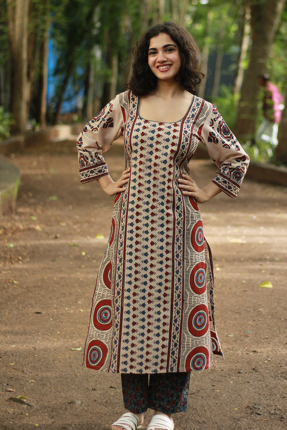 Abhira | Long Kurta | Beige Ajrakh