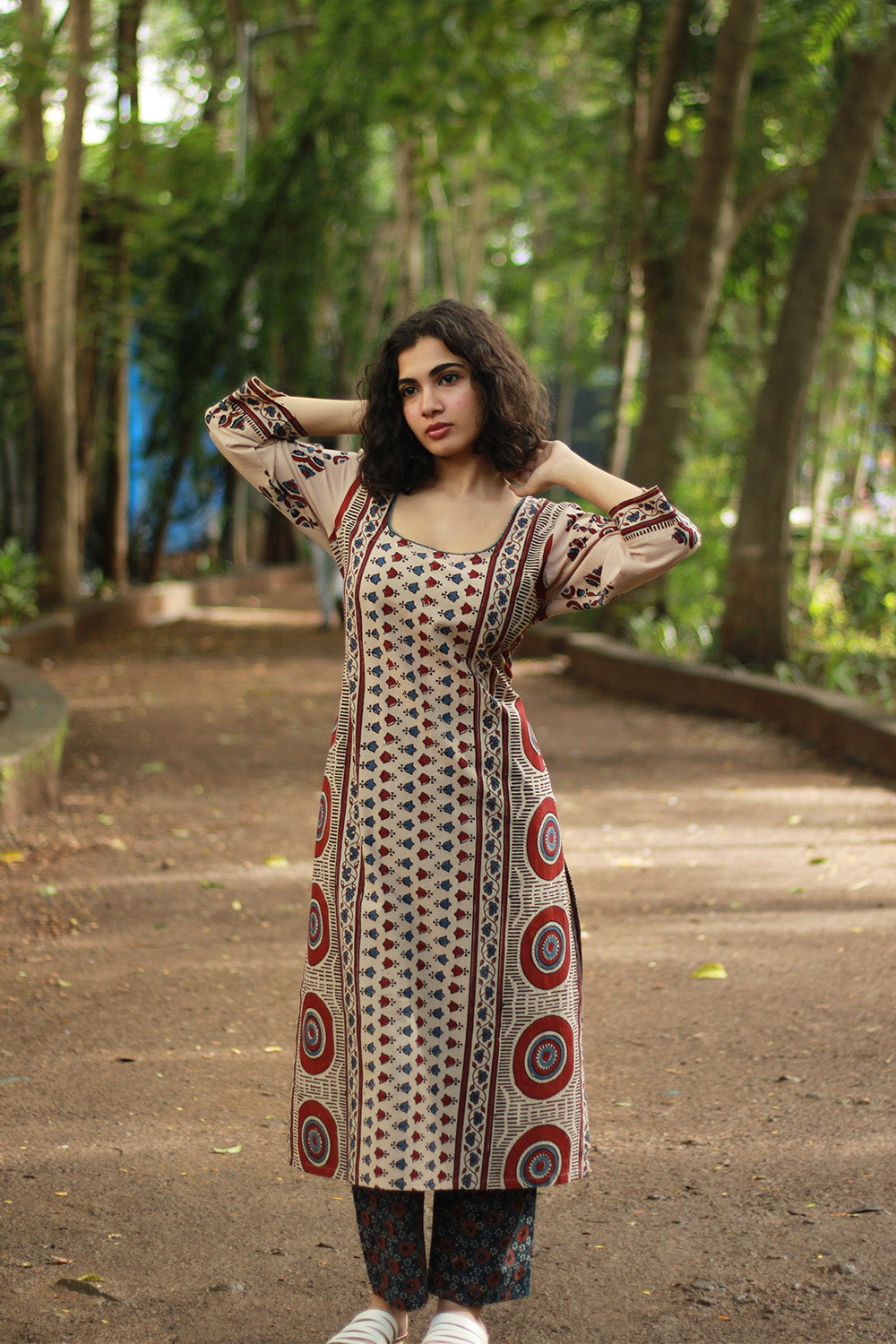 Abhira | Long Kurta | Beige Ajrakh