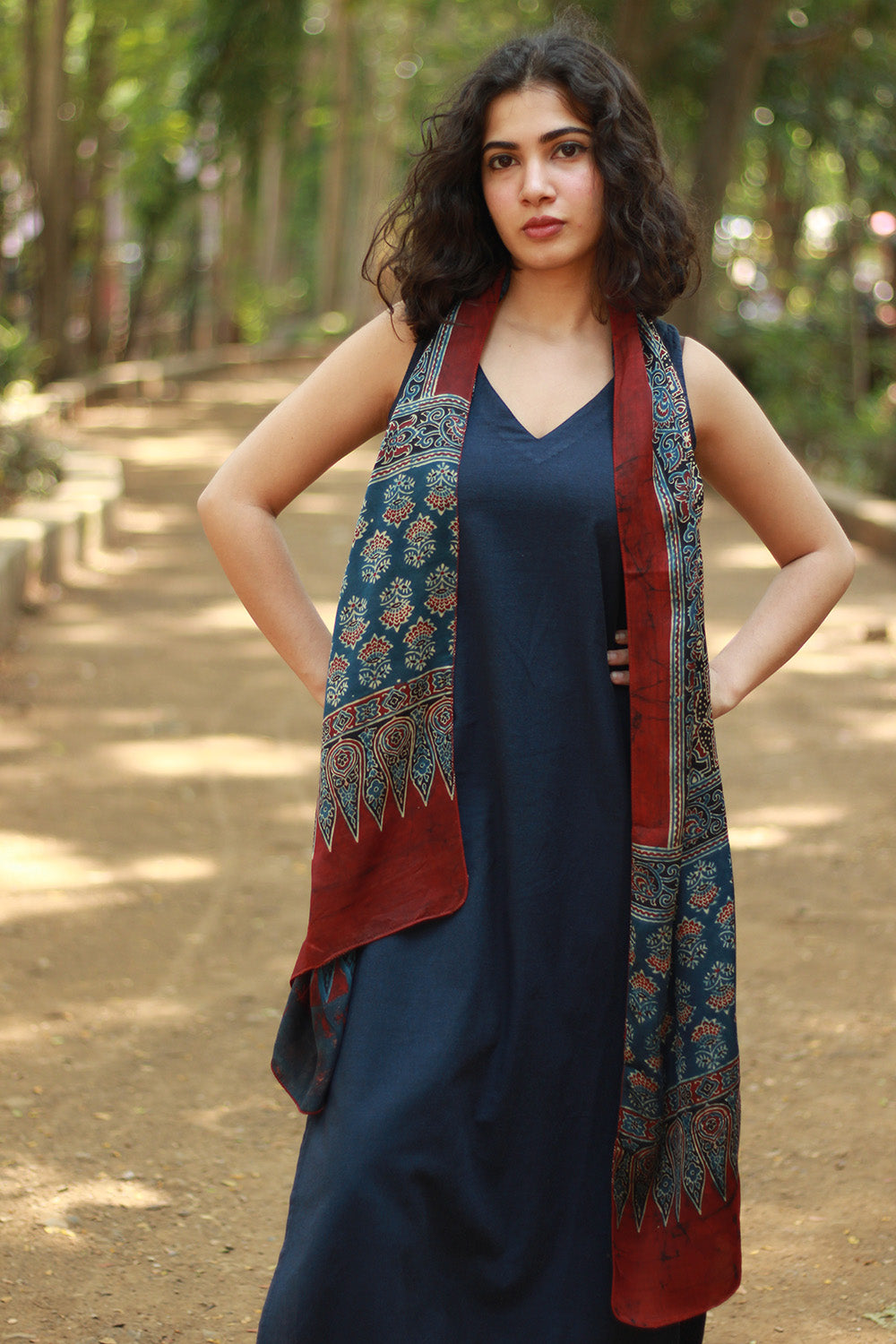 Sleeveless Cotton Kurta | Navy Blue