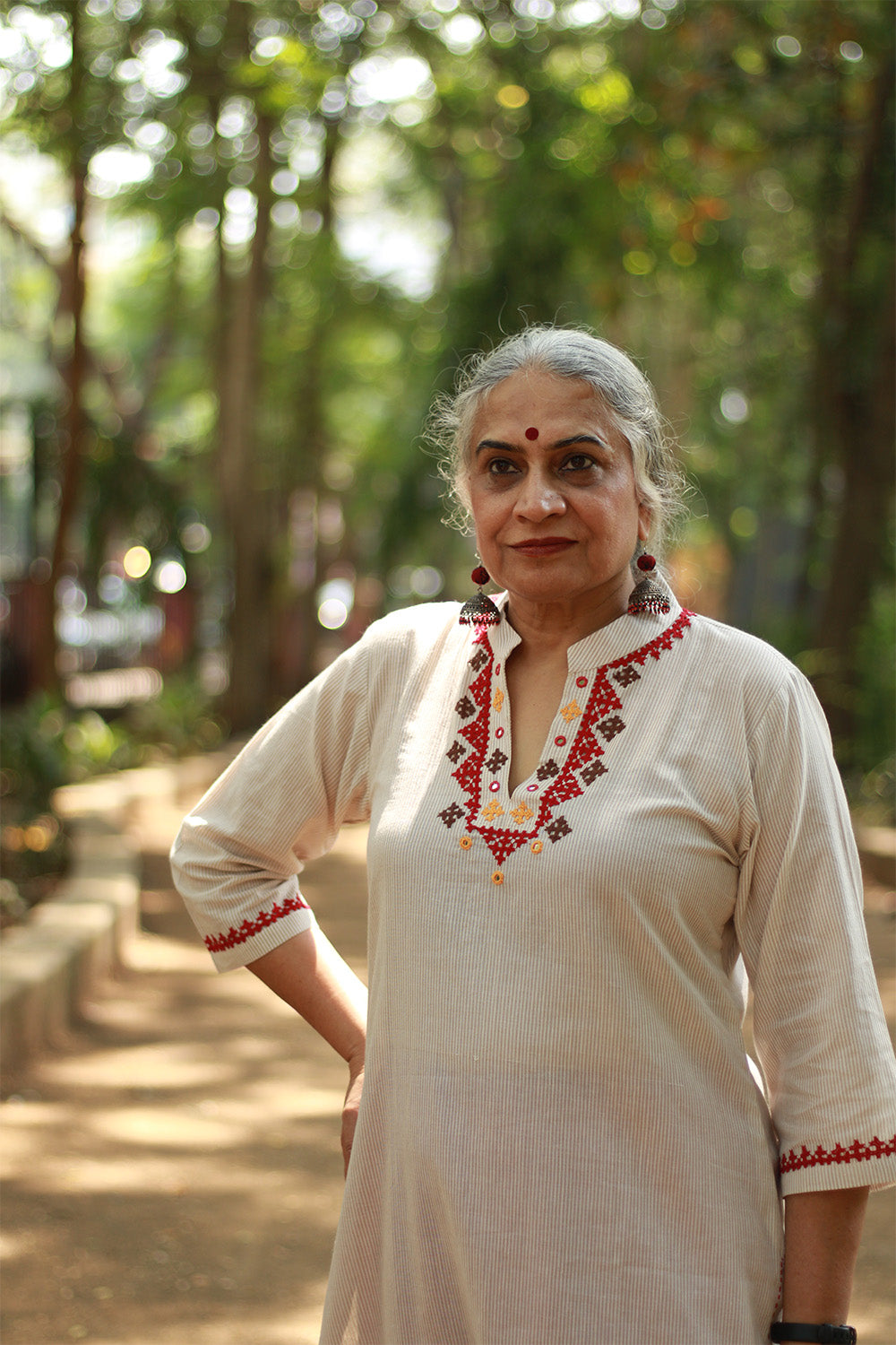 Long Kurta | Sindhi Tanka | Grey Stripes