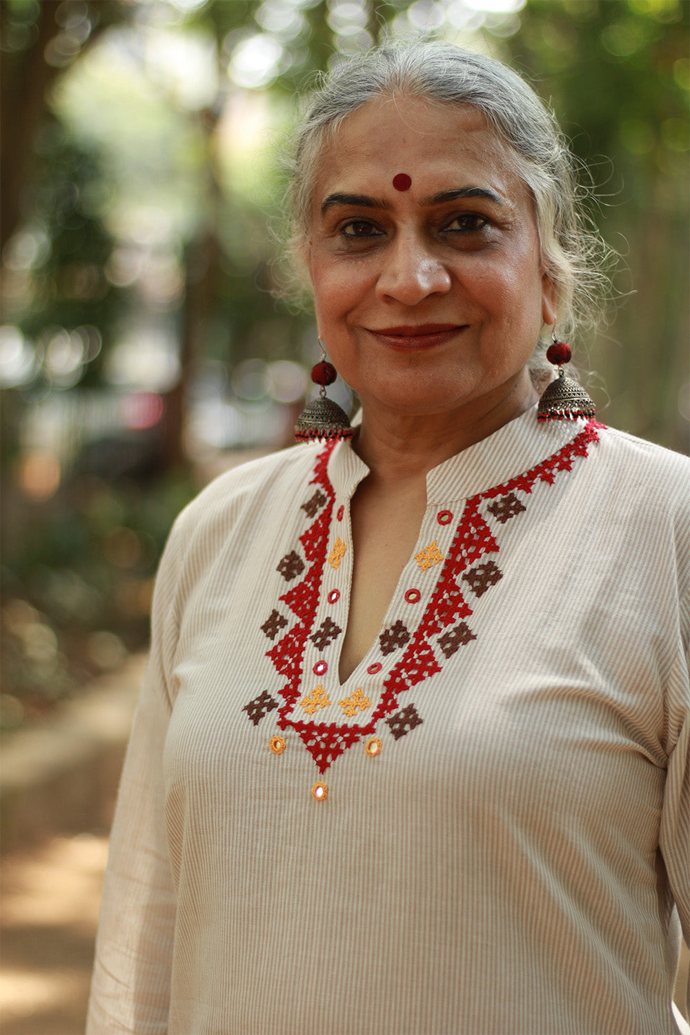 Long Kurta | Sindhi Tanka | Grey Stripes