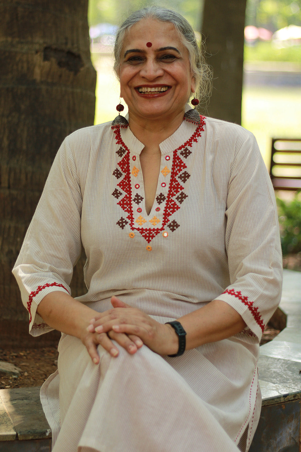 Long Kurta | Sindhi Tanka | Grey Stripes