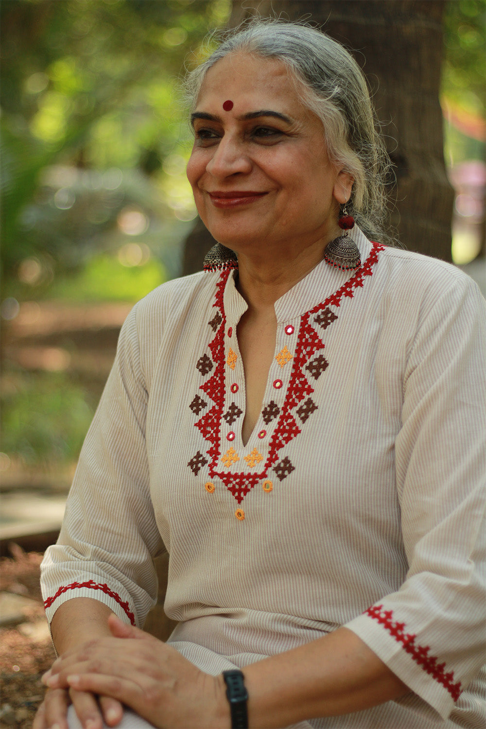 Long Kurta | Sindhi Tanka | Grey Stripes