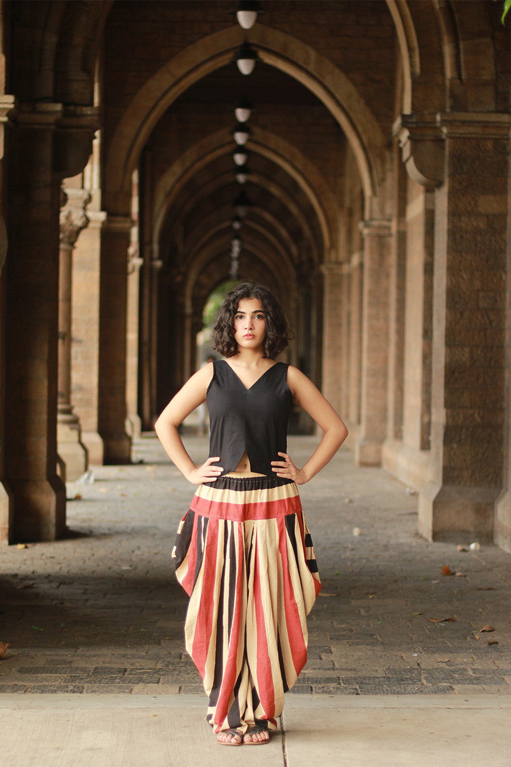 Maskhari | Draped Patiala Pants | Striped Bagru