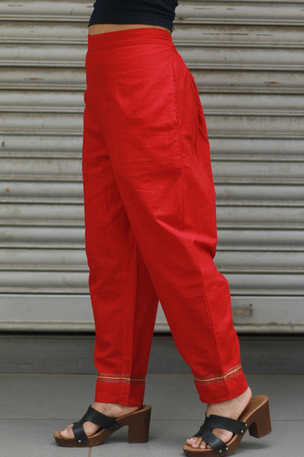 Amala | Slim Pants | Embroidered | Rouge