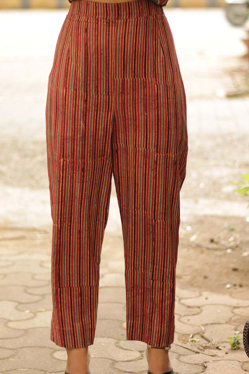 Pranava | Slim Pants | Madder Ajrakh Stripes