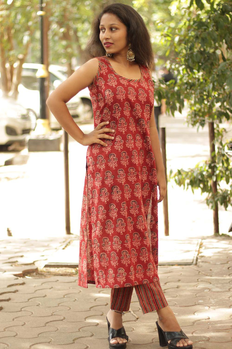 Pranava | Slim Pants | Madder Ajrakh Stripes