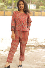 Pranava | Slim Pants | Madder Ajrakh Stripes
