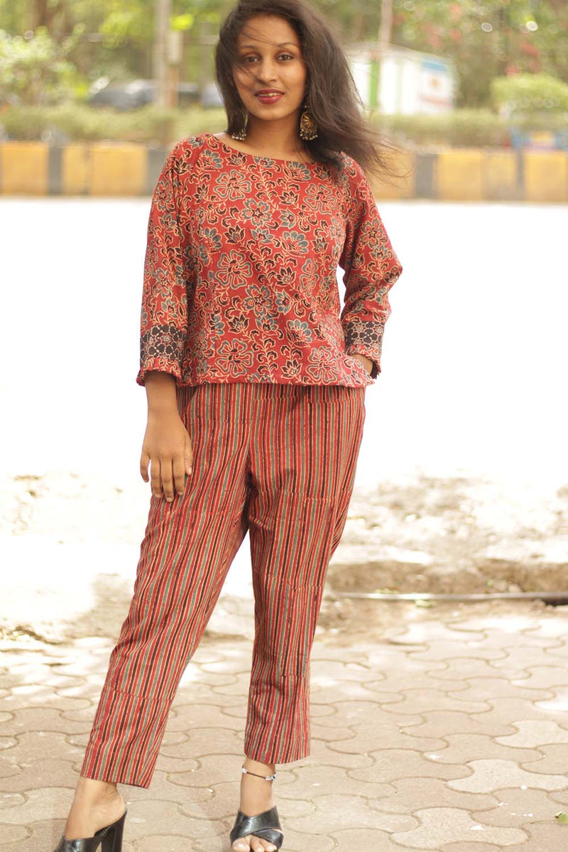 Pranava | Slim Pants | Madder Ajrakh Stripes