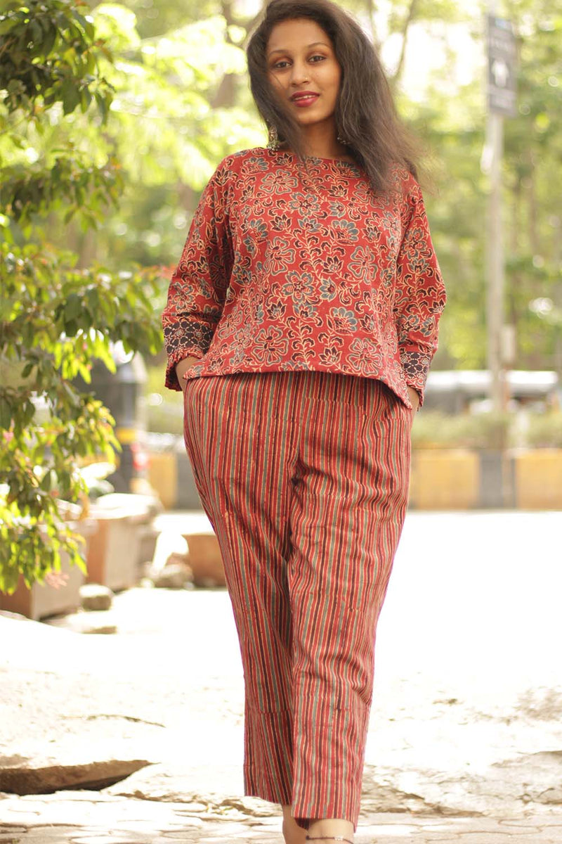 Pranava | Slim Pants | Madder Ajrakh Stripes