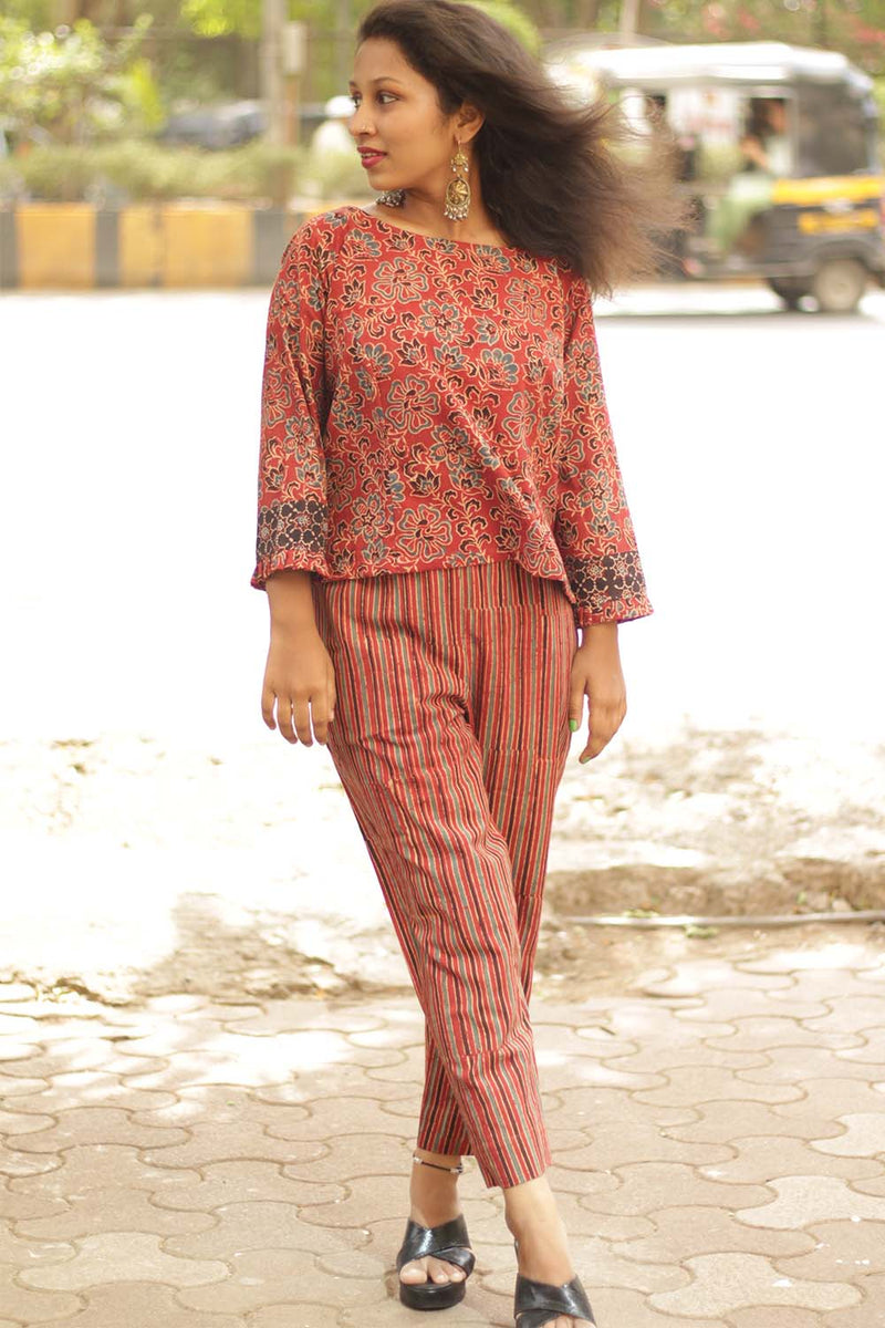 Pranava | Slim Pants | Madder Ajrakh Stripes