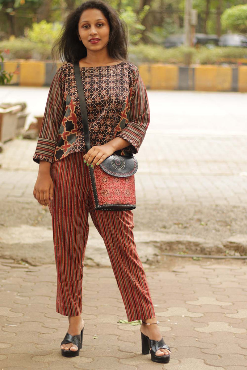 Pranava | Slim Pants | Madder Ajrakh Stripes