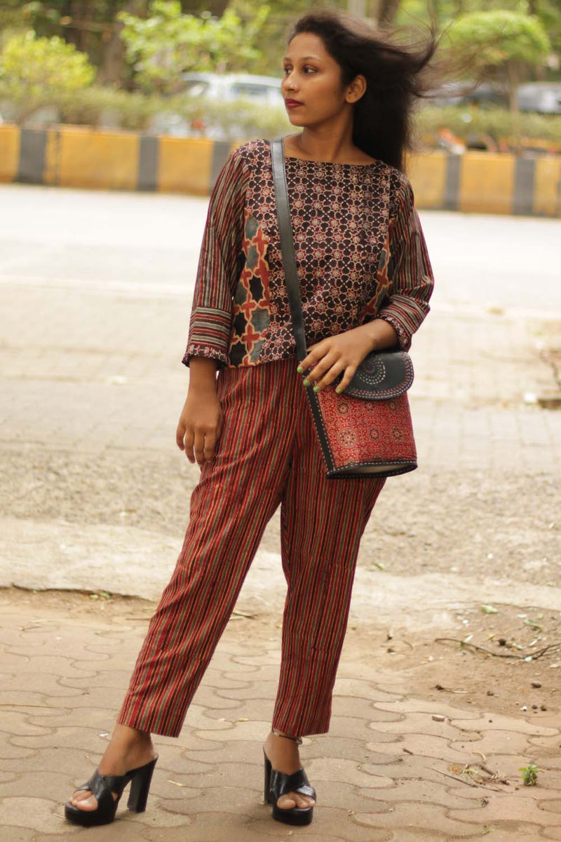 Pranava | Slim Pants | Madder Ajrakh Stripes