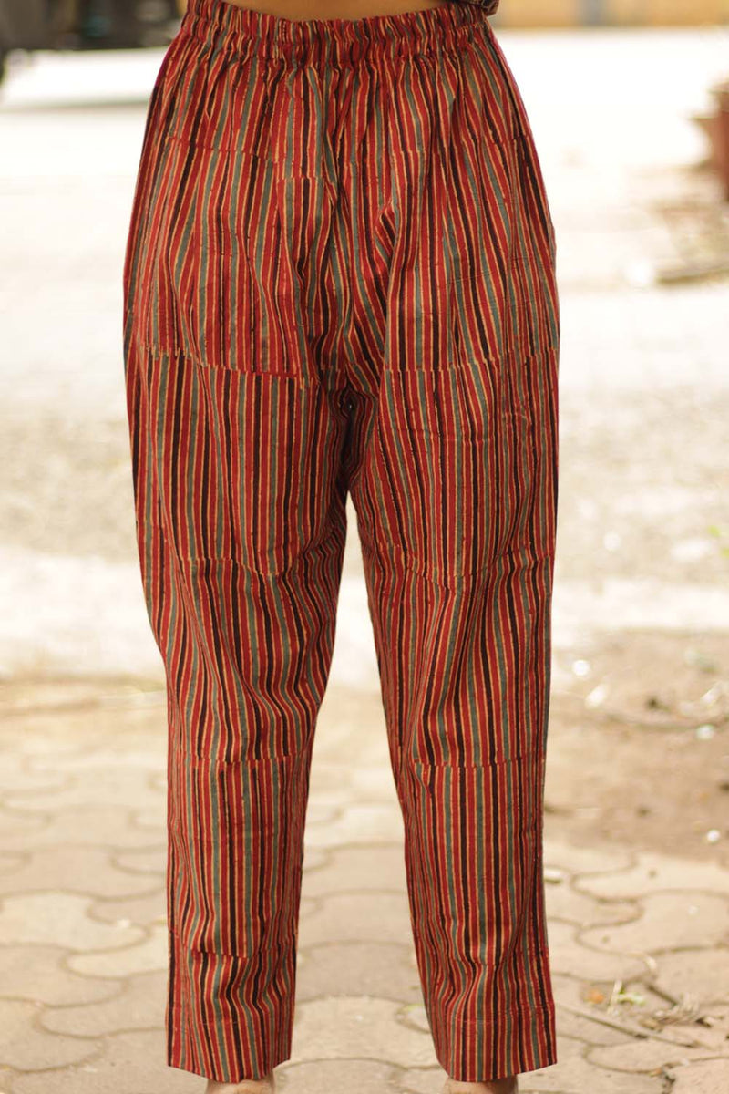 Pranava | Slim Pants | Madder Ajrakh Stripes