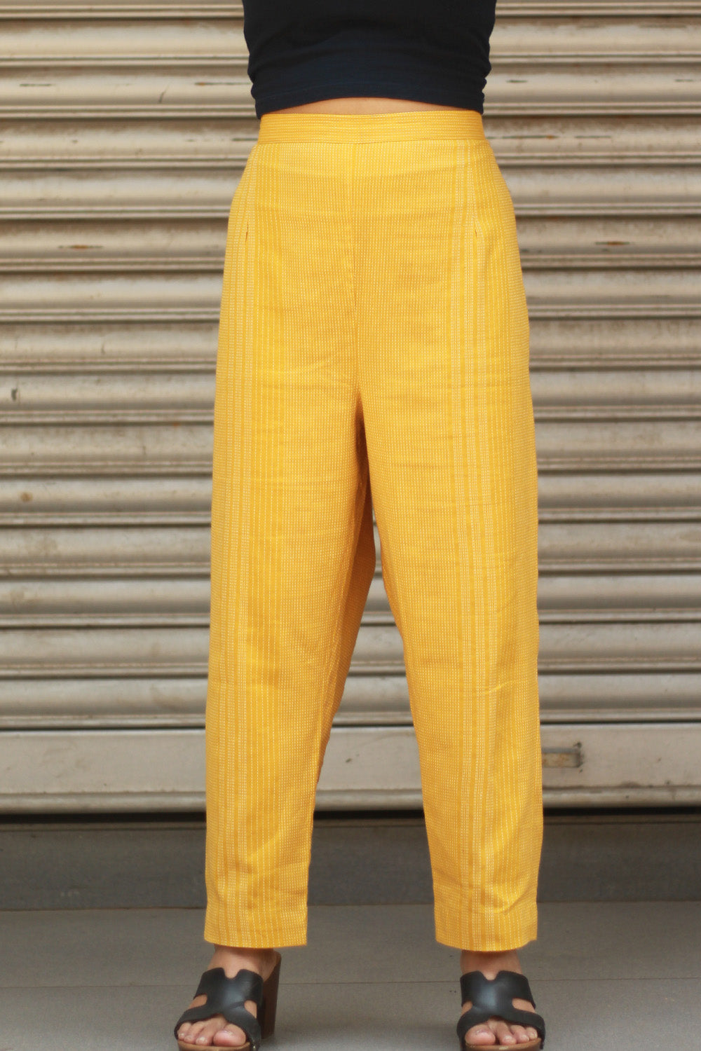 Pranava | Slim Pants | Yellow Kantha