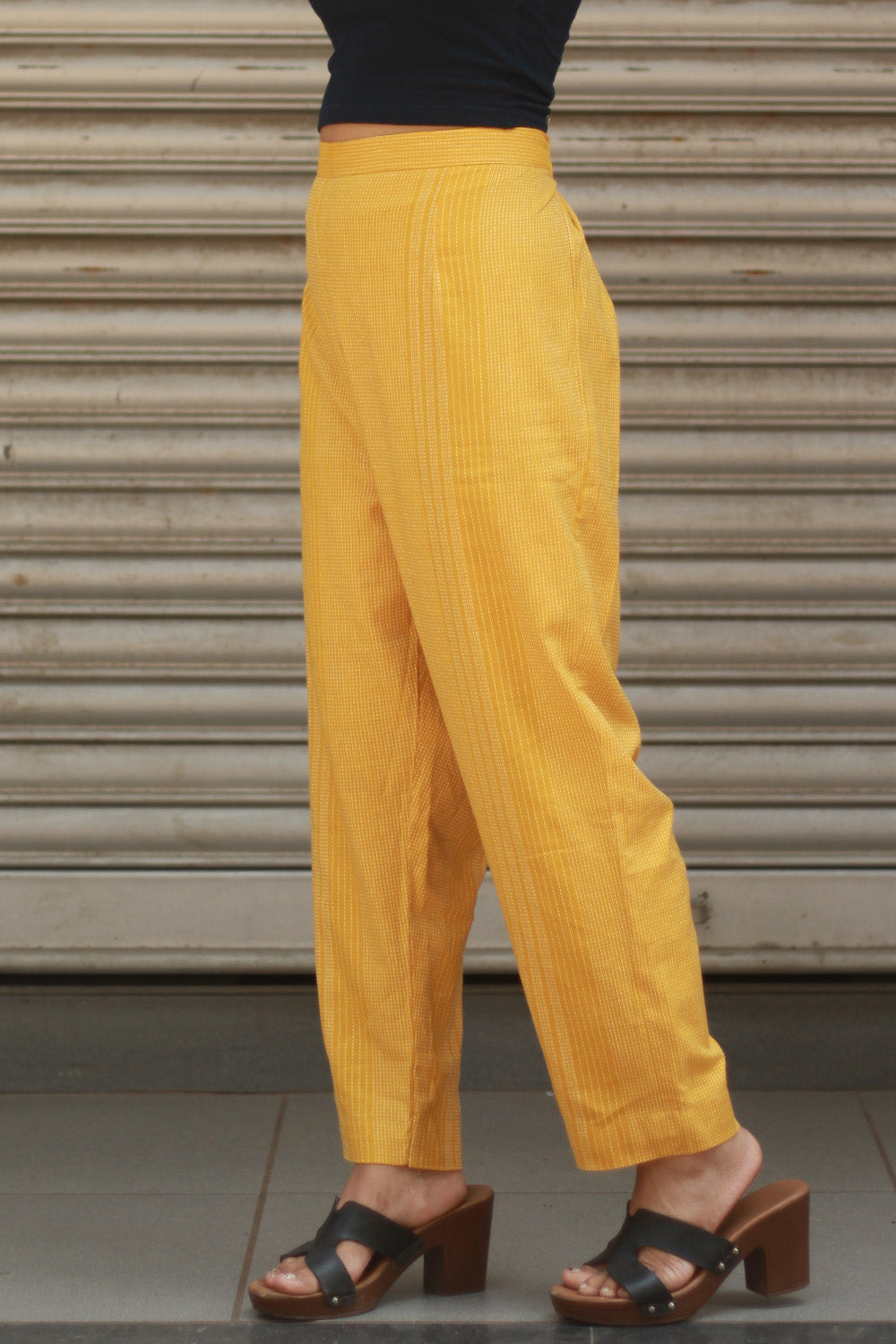 Pranava | Slim Pants | Yellow Kantha