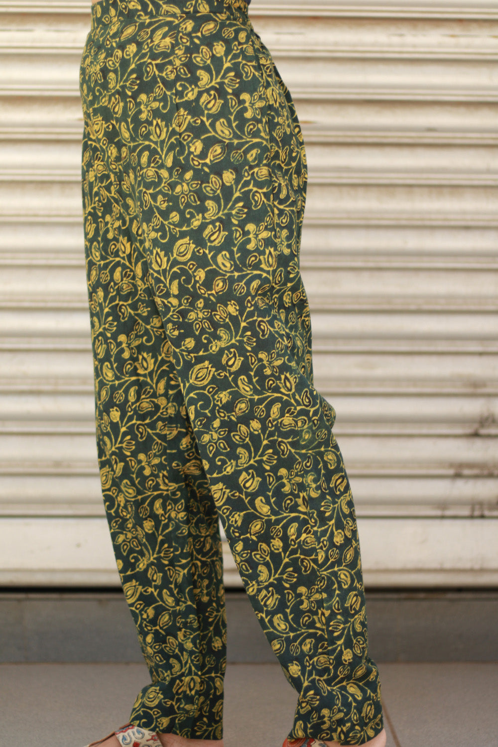 Pranava | Slim Pants | Green Floral Ajrakh